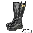 【Pretty】女 長靴 馬靴 騎士靴 貼腿靴 顯瘦 拉鍊 增高 厚底 JP23.5 黑色