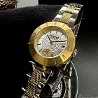VERSUS VERSACE凡賽斯精品錶,編號：VV00404,34mm圓形金色精鋼錶殼銀白色錶盤精鋼金銀相間錶帶