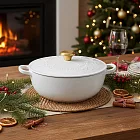 Le Creuset 典藏媽咪鑄鐵鍋 26cm 4.1L 法國製 媽咪鍋 (電磁爐 IH爐可用) 歡樂耶誕系列 棉花白 金頭