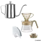 HARIO 01咖啡濾杯壺組加不鏽鋼手沖壺 透明咖啡