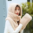 日本 BEAUTYJAPAN 保暖羊絨毛連帽口袋圍巾三合一BJ2107 米色