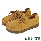 【GREEN PHOENIX】女 休閒鞋 包鞋 便鞋 平底鞋 真皮 寬楦 磨砂 復古 JP22.5 卡其色