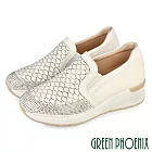 【GREEN PHOENIX】女 休閒鞋 懶人鞋 厚底 輕量 彈力 紓壓 水鑽 JP23 米色