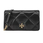 TORY BURCH KIRA 菱格紋鏈帶翻蓋斜背包- 黑色