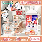 日本LION獅王-溫和潔淨去味植萃香氛濃密泡沫洗手慕斯補充瓶800ml/瓶(綿密泡泡去污洗手乳,手部護理清潔,家庭用芳香淨膚潔手液,全家人適用) 清新果香(橘標)