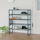 【H&R安室家】質感工業風黑色系四層鞋架/置物架 (附掛鈎) SH116A