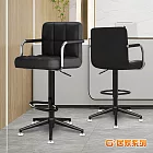 G+居家 免組裝 設計師方格扶手皮革高吧檯五爪高腳椅 黑色