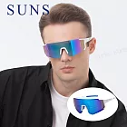 【SUNS】運動偏光太陽眼鏡 頂級REVO電鍍 含內視鏡 Polarized墨鏡 抗UV400/抗藍光/路跑/自行車 S160 白框冰水藍