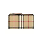 BURBERRY 格紋及小牛皮釦式二折中夾 (經典米色/石楠木棕)