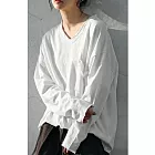 日本Antiqua｜復古質感V領口袋｜長袖T恤｜全棉輕鬆駕馭隨興造型｜實穿包色基本款｜男女適用 L-XL 白色Plus