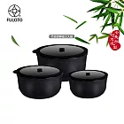 【FULOTO 婦樂透】遠紅外線全炭百歲鍋-竹炭保鮮盒三入組 湯鍋 內鍋 附鍋蓋(可直火加熱/IH爐可用鍋)