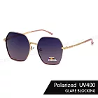 【SUNS】時尚金屬大框墨鏡 多邊形偏光墨鏡 修臉神氣 防眩光/遮陽/輕盈材質/抗UV400 S941 金框上灰下粉