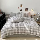 《DUYAN 竹漾》舒柔棉單人床包涼被三件組-霧灰格影