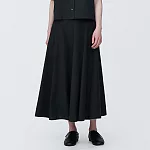 【MUJI 無印良品】女有機棉涼感平織布寬擺裙 M 黑色