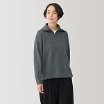 【MUJI 無印良品】女可水洗米蘭諾螺紋半拉鍊針織衫 L 深灰