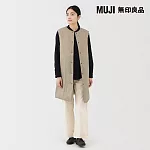【MUJI 無印良品】女輕量羽絨可攜式無領長版背心 XL 淺米