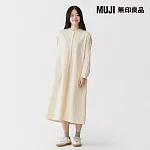【MUJI 無印良品】女吉貝木棉混二重紗織長袖洋裝 L 原色