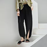 旅途原品_流水_垂墜亞麻休閒褲瑜珈褲 M/L/XL　 XL 黑色