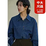 【慢。生活】復古藍設計感開扣牛仔襯衫 J11626  FREE 深藍色