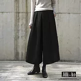 【Jilli~ko】秋冬新款裙褲寬鬆九分闊腿褲毛呢鬆緊腰 L-XL J12033  XL 黑色