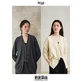 ltyp旅途原品 真絲亞麻棉疊穿假兩件灰色開衫 休閒v領寬鬆上衣女 M L  M 煙墨灰