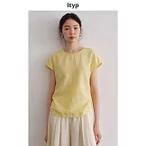 ltyp旅途原品 真絲可水洗皺感乾絲抽褶收腰T恤 氣質顯瘦上衣 M L  L 奶油黃