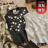 【Jilli~ko】甜美立體花朵針織馬甲 J12585  FREE 深灰