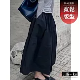 【Jilli~ko】鬆緊腰中長大擺花苞半身裙女 9090  FREE 黑色