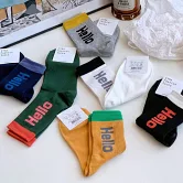 Kankoku韓國  HELLO撞色字母中筒襪   * 芥黃底