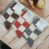 Kankoku韓國  魔術方塊格子棉襪   * 酒紅色