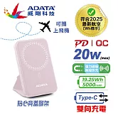 【ADATA 威剛】R050 5000mAh 無線磁吸快充 20W PD/QC極速快充行動電源(BSMI認證) 玫瑰粉
