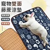 【EZlife】寵物藤席珊瑚絨兩用墊(50x38cm) 藍底白貓