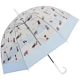 【日本Attain】萌趣狗狗 超輕量圓頂透明直傘 ‧ 藍