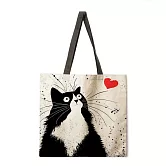 【JP生活館 】可愛繪畫貓咪塗鴉托特包手提包  * 黑白貓愛心