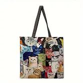 【JP生活館 】可愛繪畫貓咪塗鴉托特包手提包  * 眾多貓咪臉