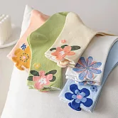 【AnZa】純棉花朵立體休閒襪中筒襪短襪(5入一組)      圖片色