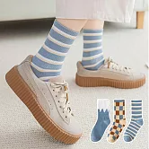 【AnZa】韓風棉料撞色格子條紋襪短襪中筒襪(3入組) B組