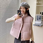 【AMIEE】寬鬆馬夾羽絨棉服背心(KDCQ-A01) L 粉紅色