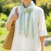 【日本ORIM今治毛巾】輕柔透氣紗 流蘇條紋 今治薄圍巾 ‧ 萌綠