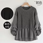 【初色】日系圓領長袖假兩件針織上衣女上衣-共2色-39974(M/L可選) M 灰色