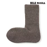 【MUJI 無印良品】女足口柔軟羊毛混室內直角襪23-25cm 棕色