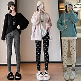 【MsMore】 蝴蝶結印花針織高腰緊身彈力小腳內搭褲# 125766 M 黑色