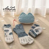 【AnZa】貓咪設計襪組合精選(襪子+收納包)_6款 藍_珊瑚絨貓爪襪+包組