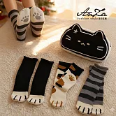 【AnZa】貓咪設計襪組合精選(襪子+收納包)_6款 黑_厚棉貓爪襪+包組