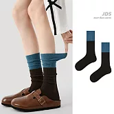 【JDS設計襪】拼色細紋簡約中筒襪 棕拼藍