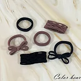 【卡樂熊】基本蝶結織網毛巾圈造型髮束/髮圈- 酒紅+黑色