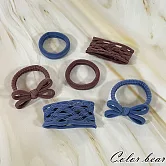 【卡樂熊】基本蝶結織網毛巾圈造型髮束/髮圈- 藍色+酒紅