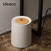 【日本ideaco】圓形家用垃圾桶-11.4L(附專用原木蓋) -白