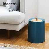 【日本ideaco】圓形家用垃圾桶-11.4L(附專用原木蓋) -靛藍