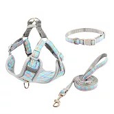 【EZlife】寵物牽引繩反光胸背帶三件套 XS-青色